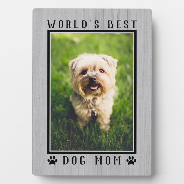 Rustic World's Best Dog Mom Paw Prints Pet Photo Plaque (Front)
