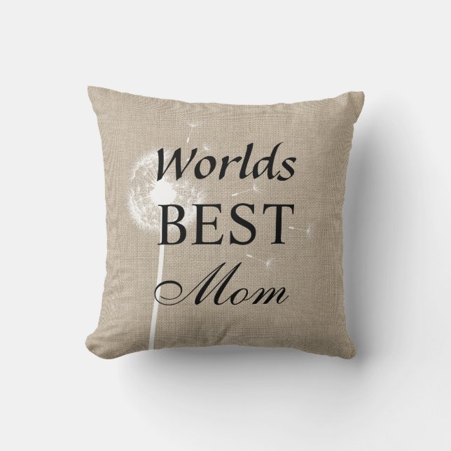 Rustic Worlds Best Mom Pillow with Dandelion (Front)