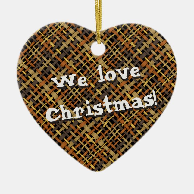 Rustic Woven Graphical Natural Burlap any Text Ceramic Ornament (Front)