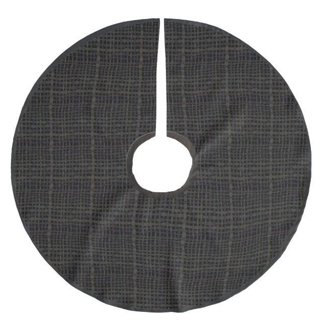 Rustic Woven Rough Burlap Neutral Black Brushed Polyester Tree Skirt (Front)