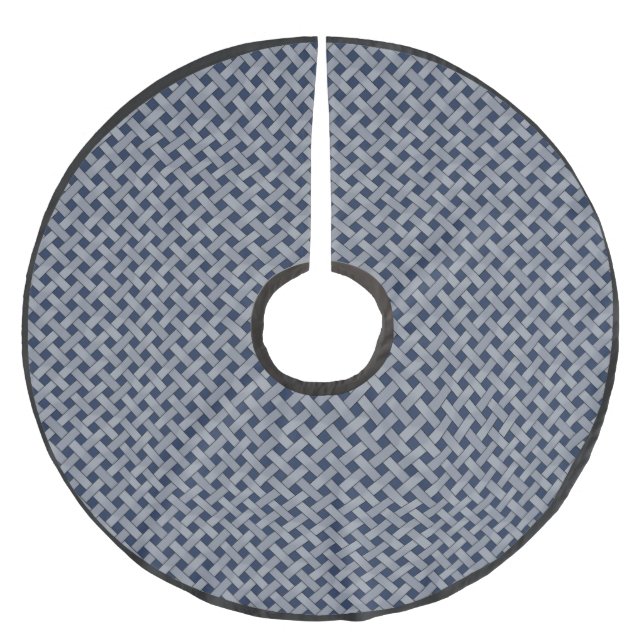 Rustic Woven Silver Wicker on Custom Dark Blue Brushed Polyester Tree Skirt (Front)