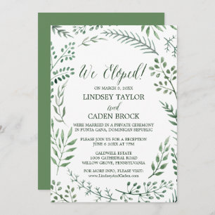 Rustic Wreath and Green Leaves Elopement Reception Invitation