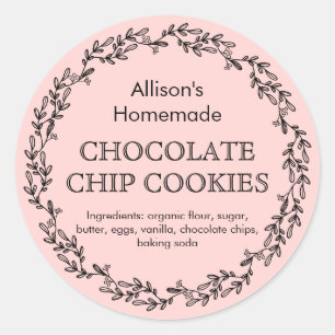 Rustic Wreath Blush Pink Cookie Food Product Label