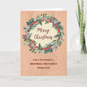 Rustic Wreath Brother & Family Merry Christmas Card