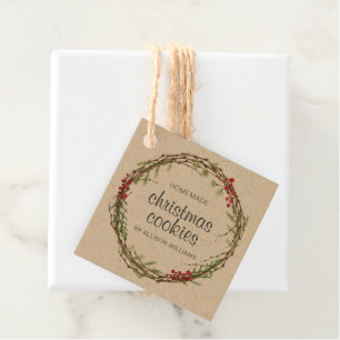 Rustic Wreath Christmas Cookies Kraft Paper Favour Tags