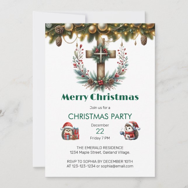 Rustic Wreath Cross Christmas Invitation (Front)