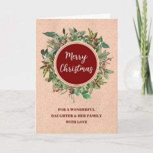 Rustic Wreath Daughter & Family Merry Christmas Card