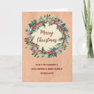 Rustic Wreath Daughter & Family Merry Christmas Card