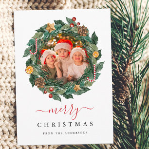 Rustic Wreath Elegant Christmas Custom Photo Holiday Card