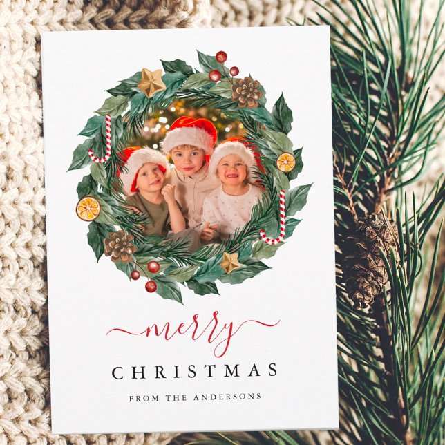 Rustic Wreath Elegant Christmas Custom Photo Holiday Card (Creator Uploaded)