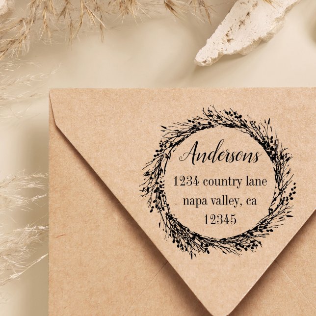 Rustic Wreath | Family Name Return Address Self-inking Stamp (Creator Uploaded)