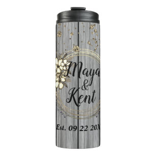 Rustic Wreath Floral Glitter Wedding Thermal Tumbler