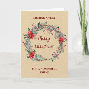 Rustic Wreath Friend Merry Christmas Card