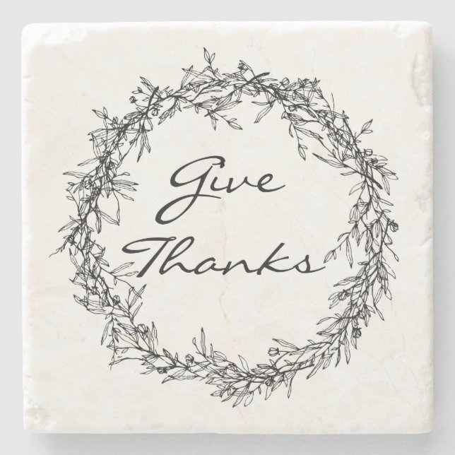 Rustic Wreath Give Thanks Stone Coaster (Front)