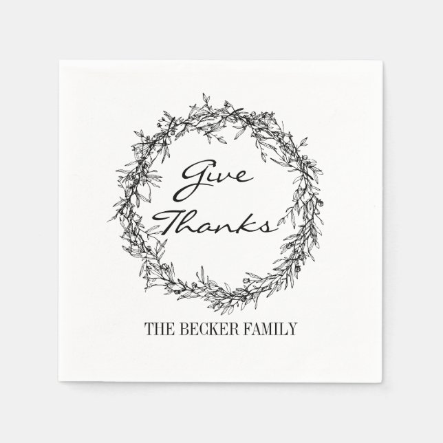 Rustic Wreath Give Thanks Thanksgiving Napkins (Front)