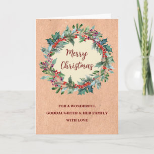 Rustic Wreath Goddaughter & Family Christmas Card
