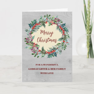 Rustic Wreath Goddaughter & Family Merry Christmas Card
