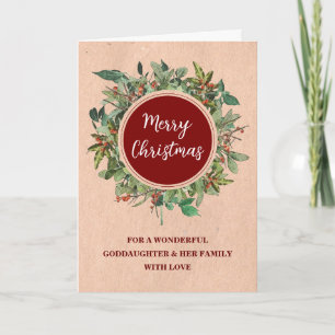 Rustic Wreath Goddaughter & Family Merry Christmas Card