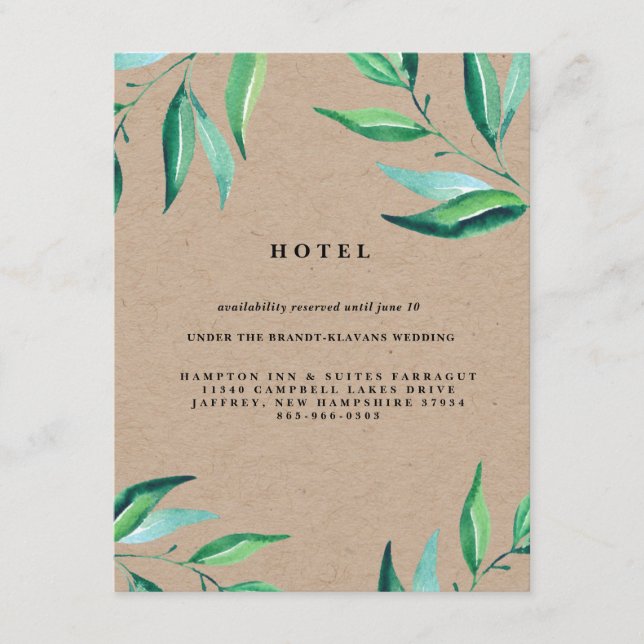 Rustic Wreath Greenery Wedding Hotel Card (Front)