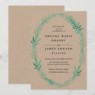 Rustic Wreath Greenery Wedding Invitation
