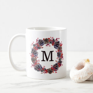 Rustic Wreath Holiday Monogram Coffee Mug