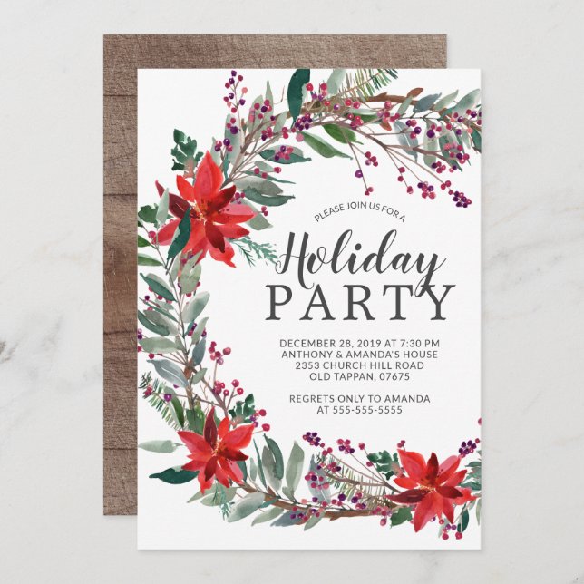 Rustic Wreath Holiday Party Invitation (Front/Back)