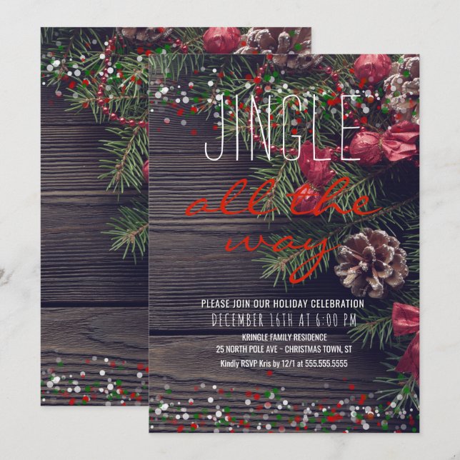 Rustic Wreath Holiday Party Jingle All the Way Invitation (Front/Back)