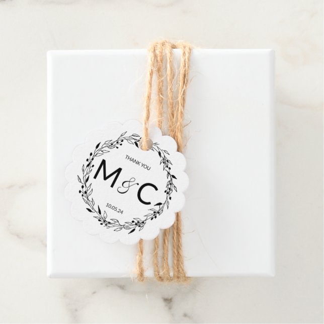 Rustic Wreath Initials Favour Tags (In Situ)