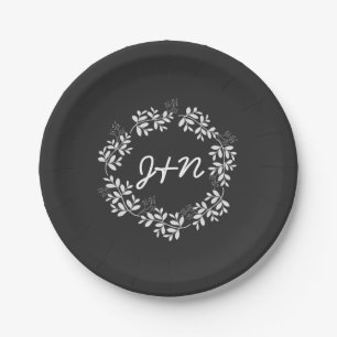 Rustic Wreath Leaves Modern Grey Wedding Plates