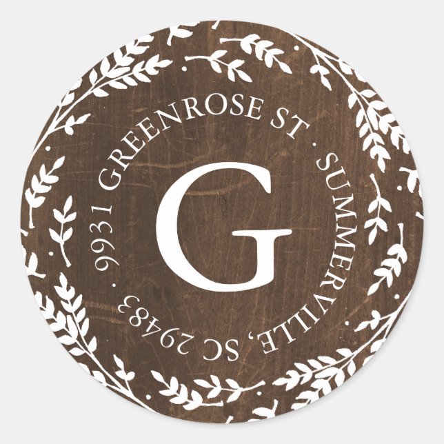 Rustic Wreath Monogram Address Sticker (Front)