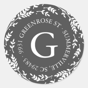 Rustic Wreath Monogram Address Sticker