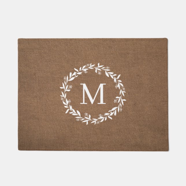Rustic Wreath Monogram | Modern Farmhouse Doormat (Front)