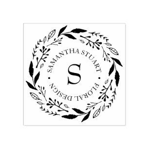 Rustic Wreath Monogram Rubber Stamp