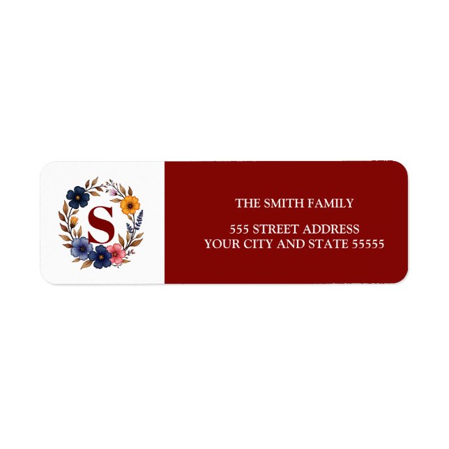 Rustic Wreath Monogrammed Return Address Label (Front)