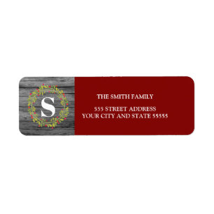 Rustic Wreath Monogrammed Return Address Label