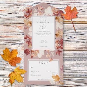Rustic Wreath of Fall Leaves Burgundy No Dinner All In One Invitation