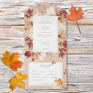 Rustic Wreath of Fall Leaves Tan Dinner All In One Invitation