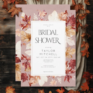 Rustic Wreath of Fall Leaves Wine Bridal Shower Invitation