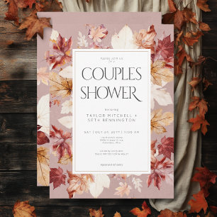 Rustic Wreath of Fall Leaves Wine Couples Shower Invitation