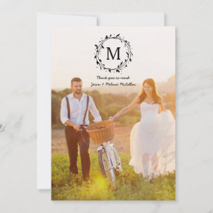 Rustic Wreath Overlay Monogram Wedding Thank You Card