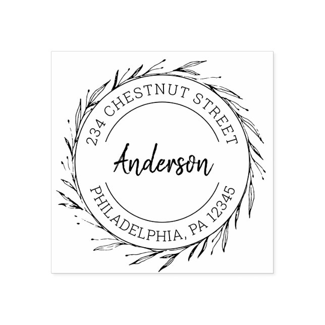Rustic Wreath Return Address Rubber Stamp (Imprint)