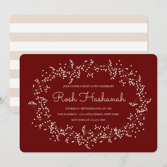 Rustic Wreath Rosh Hashanah Invitation (Front/Back)