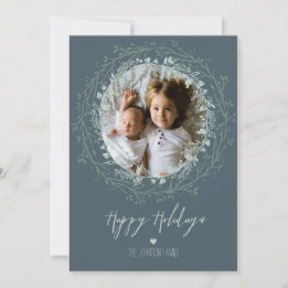 Rustic Wreath & Script Elegant Holiday Photo