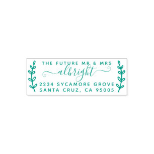Rustic Wreath & Script "Future Mr & Mrs" Address Self-inking Stamp