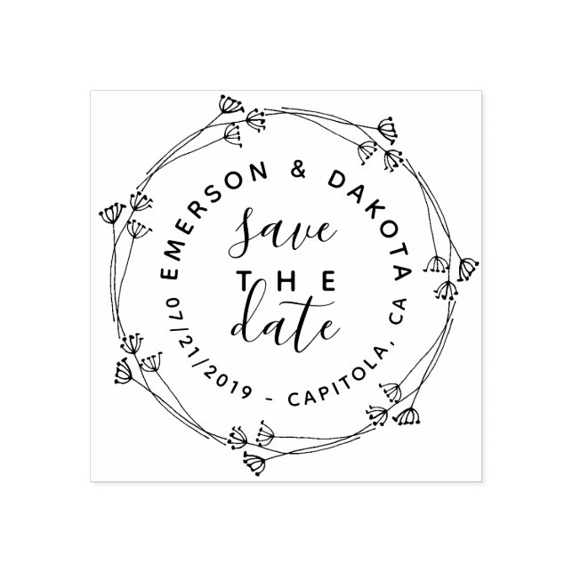 Rustic Wreath & Script Save The Date Modern Weddin Rubber Stamp (Imprint)