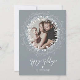 Rustic Wreath & Silver Brush Script Holiday Photo