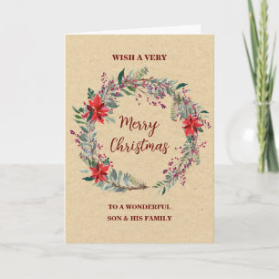 Rustic Wreath Son & Family Merry Christmas Card