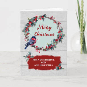 Rustic Wreath Son & Family Merry Christmas Card
