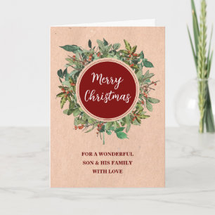 Rustic Wreath Son & Family Merry Christmas Card