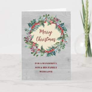 Rustic Wreath Son & Family Merry Christmas Card